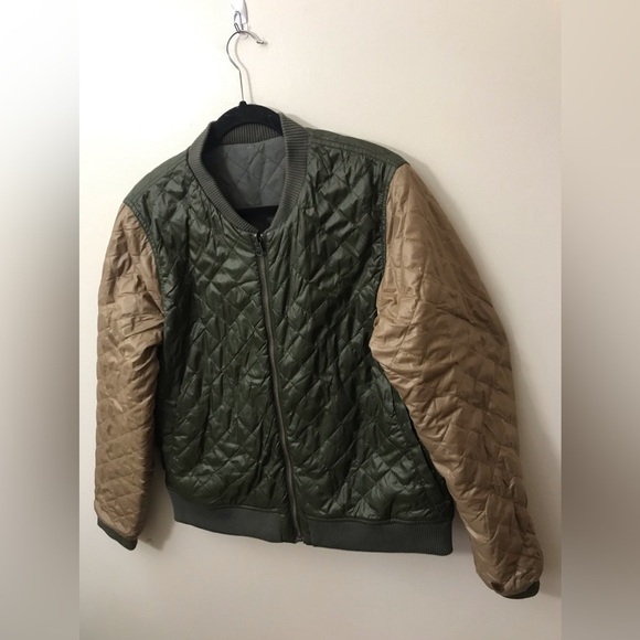 BURTON Womens Cotton Blend Reversible Olive Green Full Zip Bomber Jacket Size M - Picture 4 of 14